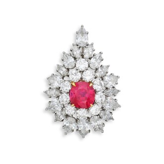 View 1 of Lot 490: Ruby and Diamond Pendant-Brooch