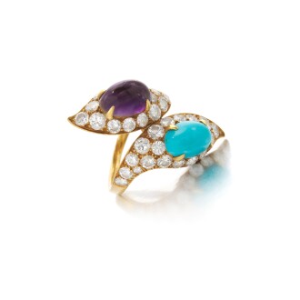 View 1 of Lot 150: Bulgari, Turquoise, amethyst and diamond ring (Bulgari, Anello in turchese, ametista e diamanti)
