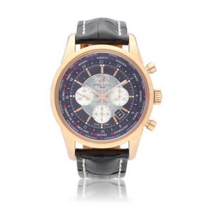 Catalog image of Breitling Transocean Chronograph Unitime reference RB0510 A pink gold automatic…