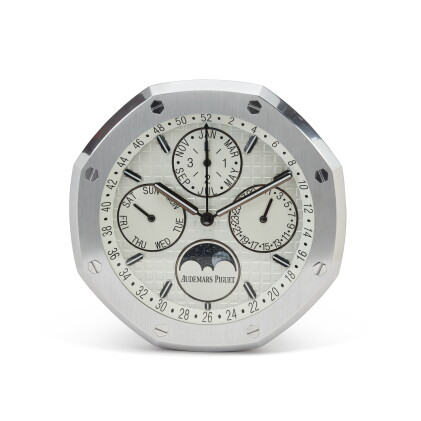 Catalog image of Royal Oak, A stainless steel perpetual calendar wall clock with moon phases, Ci…