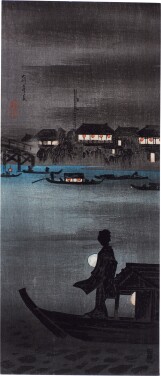 View 1 of Lot 7: Takahashi Shotei (Hiroaki, 1871-1945) | Enjoying the Evening Cool at Okawa (Okawa no suzumi) | Taisho period, early 20th century