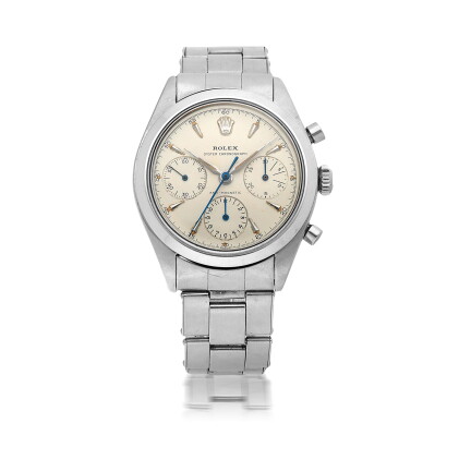 Catalog image of rolex | 'pre-daytona', ref 6238 stainless steel chronograph wristwatch with bra…