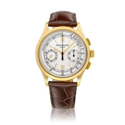 Catalog image of Reference 5170 | A yellow gold chronograph wristwatch with pulsation scale, Cir…