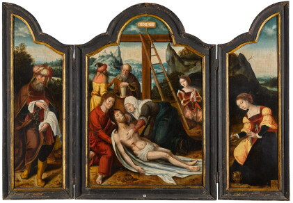 Catalog image of antwerp school, circa 1520 | a triptych: the deposition (central panel); joseph…