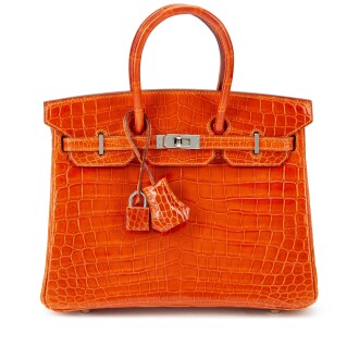 View 1 of Lot 6106: Orange H Shiny Niloticus Crocodile Birkin 25 Palladium Hardware, 2004