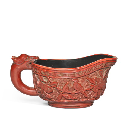a carved cinnabar lacquer ewer (yi), ming dynasty, 16th century