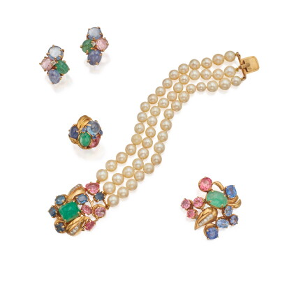 Catalog image of Seaman Schepps | Suite of Gem-Set Jewels || Gem-Set Brooch