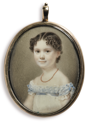 Catalog image of attributed to george patten | miniature portrait of a young girl in a white dress
