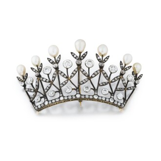 View 1 of Lot 1066: Boucheron, a natural pearl and diamond 'Crown' brooch