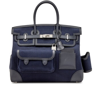 View 1 of Lot 1174: Limited Edition Bleu Marine Toile Goeland and Black Swift Cargo Birkin 35 Palladium Hardware, 2021