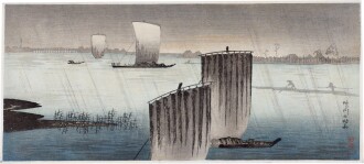 View 1 of Lot 3: Takahashi Shotei (Hiroaki, 1871-1945) | Late Autumn Rain in Arakawa (Arakawa no shigure) | Taisho period, early 20th century