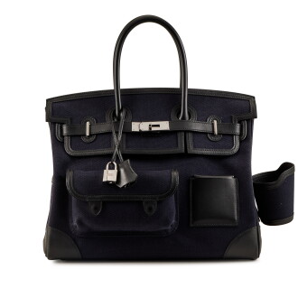 View 1 of Lot 88: Limited Edition Black Swift and Bleu Nuit Toile Cargo Birkin 35 Palladium Hardware, 2021