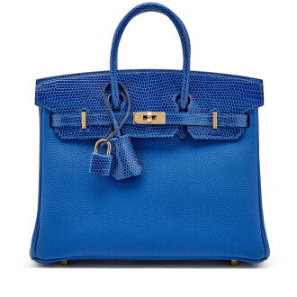 View 1 of Lot 133: Shiny Bleu France Togo and Niloticus Lizard Touch Birkin 25 Gold Hardware, 2023