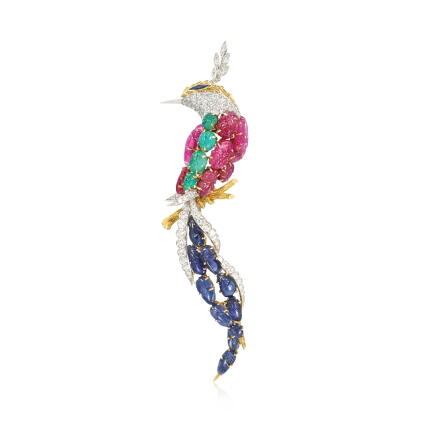 Catalog image of Attractive gem set and diamond brooch