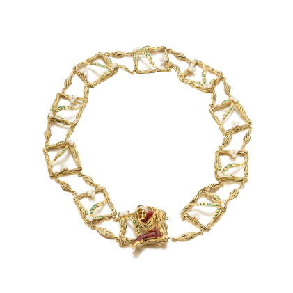 Catalog image of Enamel, gem set and diamond belt, 1970s