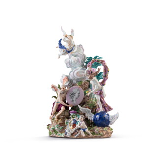 View 1 of Lot 633: A Meissen porcelain large figural centerpiece group, 'The Glorification of The Electorate of Saxony', circa 1766