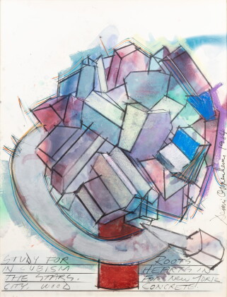 Catalog image of study for roots in cubism hearts in the stars. for new york city, wood concrete.