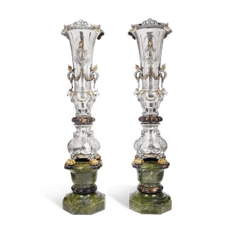 View 1 of Lot 127: A Monumental Pair of American Parcel-Gilt Silver, 18 Karat Gold, and Marble Vases, Elder-Hickok C., Newark, New Jersey, Circa 1936