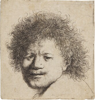 View 1 of Lot 36: Self-Portrait with Long Bushy Hair: Head Only (Bartsch, Hollstein 8; New Hollstein 81; Hind 55)