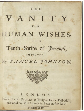 Catalog image of johnson, samuel | the vanity of human wishes. the tenth satire of juvenal. lond…