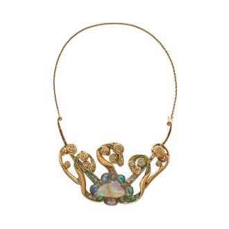 View 1 of Lot 171: Louis Comfort Tiffany | Gold, Opal Demantoid Garnet and Colored Stone 'Medusa' Pendant-Necklace  路易·康福特·蒂芙尼 黃金鑲蛋白石及翠榴石「Medusa」吊墜項鏈
