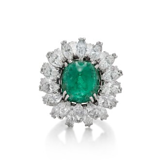 View 1 of Lot 489: Emerald and Diamond Ring, France