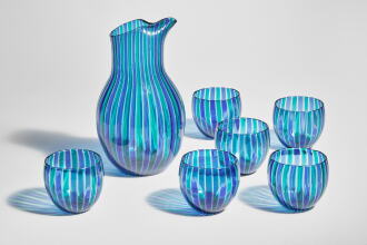 View 1 of Lot 766: "A Canne" Carafe and Set of Six Glasses