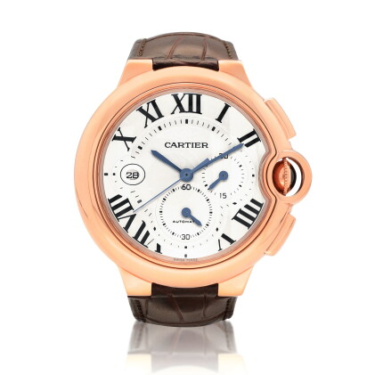 Catalog image of Cartier | Ballon Bleu Chronograph, Reference 3107, A pink gold chronograph wris…