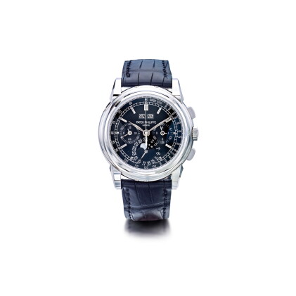 Catalog image of patek philippe | ref 5970p, a platinum perpetual chronograph wristwatch with mo…