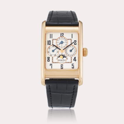 Catalog image of Reference 25799OR Edward Piguet Quantième Perpétuel | A pink gold rectangular a…
