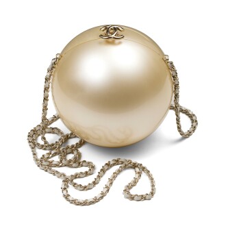 View 1 of Lot 1015: Pearl Plexiglass Round Shape Minaudiere Silver Hardware, c. 2015