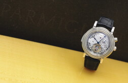 162. A FINE AND RARE WHITE GOLD SKELETONISED MINUTE REPEATING WE