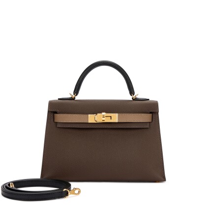 View 1 of Lot 1043: Limited Edition Ecorce, Etoupe and Black Tri-Color Epsom Mini Kelly II 20 Gold Hardware, 2024