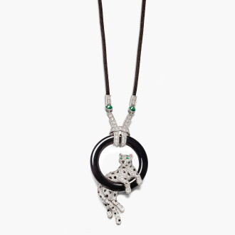 View 1 of Lot 1656: Onyx, Diamond and Emerald 'Panthère' Pendent Necklace | 卡地亞 | 縞瑪瑙 配 鑽石 及 祖母綠 'Pantheré 掛墜項鍊
