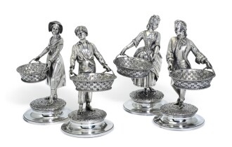 View 1 of Lot 147: A set of four silver figural table decorations, Edward Barnard & Sons, London, 1865