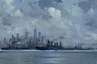View 1 of Lot 426: German Warships in New York Harbor Honoring the Visit of Kaiser Wilhelm's Son, with a View of the New York Skyline