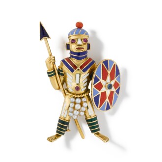 View 1 of Lot 340: Boucheron | Broche émail, perles, rubis et saphir | Enamel, pearl, ruby and sapphire brooch