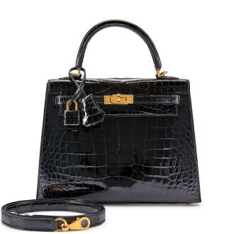 View 1 of Lot 7774: Black Shiny Alligator Kelly 25 Sellier Gold Hardware, 2020