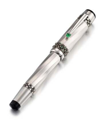 Catalog image of montblanc | a white gold, green sapphire, mother-of-pearl and resin foutain pen…