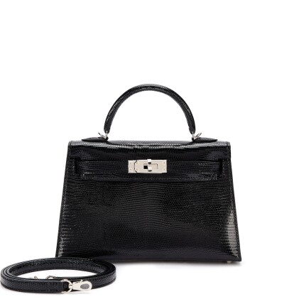 View 1 of Lot 934: Black Shiny Niloticus Lizard Mini Kelly II 20 Palladium Hardware, 2023