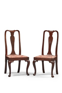 View 1 of Lot 1030: Very Rare Pair of Queen Anne Mahogany Side Chairs, Norwich, Connecticut, Circa 1755