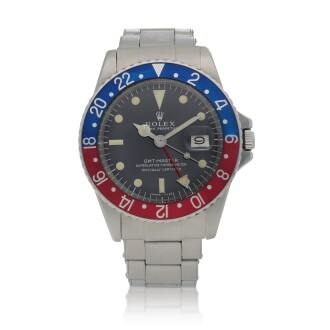 View 1 of Lot 9: 'Pepsi' GMT-Master, Ref. 1675 Stainless steel dual time zone wristwatch with date and bracelet Circa 1968