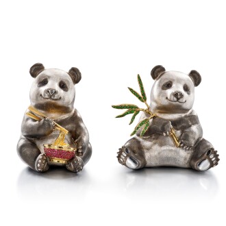 View 1 of Lot 2858: Two Silver and Gem Set Sculptures | 銀 配 寶石 塑像兩件