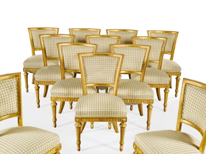 Catalog image of a set of twelve italian carved giltwood neo-classical chairs, roman, late 18th …