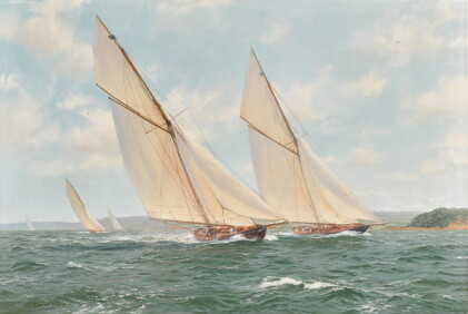 Catalog image of 'Brynhild' Racing off Cowes circa 1901