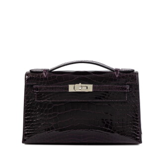 View 1 of Lot 678: Améthyste Shiny Mississipiensis Alligator Kelly Pochette Palladium Hardware, 2015