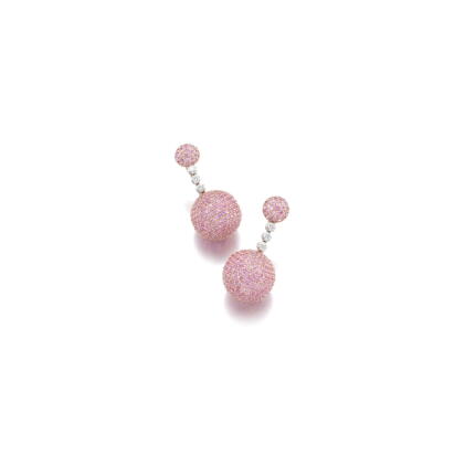 Catalog image of pair of pink sapphire and diamond earrings, 'boule', de grisogono