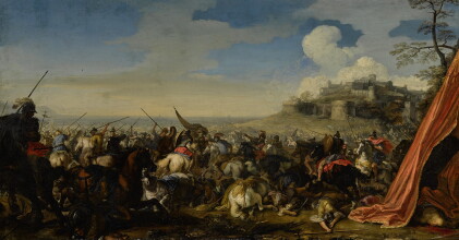 Catalog image of jacques courtois, called borgognone | a battle scene with soldiers on horseback…