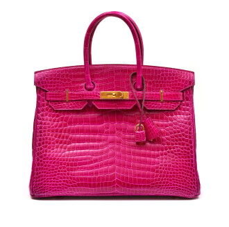 View 1 of Lot 1024: Rose Scheherazade Shiny Porosus Crocodile Birkin 35 Gold Hardware, 2014