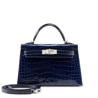 View 1 of Lot 11: Bleu Marine Shiny Alligator Mini Kelly II 20 Palladium Hardware, 2018
